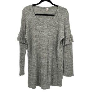 Anthropologie Lazy Sundays Gray Cozy Knit Ruffle Sleeve Scoop Neck Sweater Boho